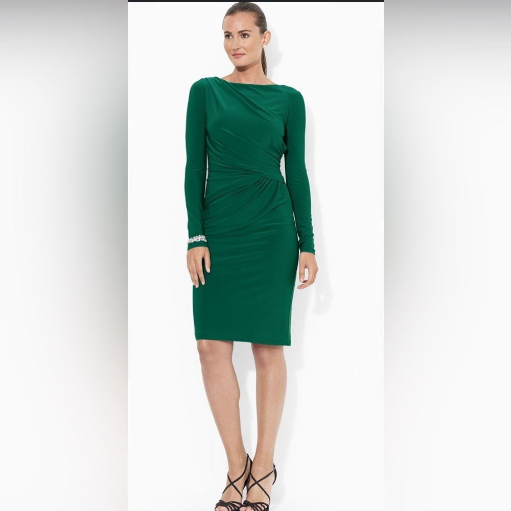 Ralph Lauren Emerald Green Long-Sleeve Sheath Dress